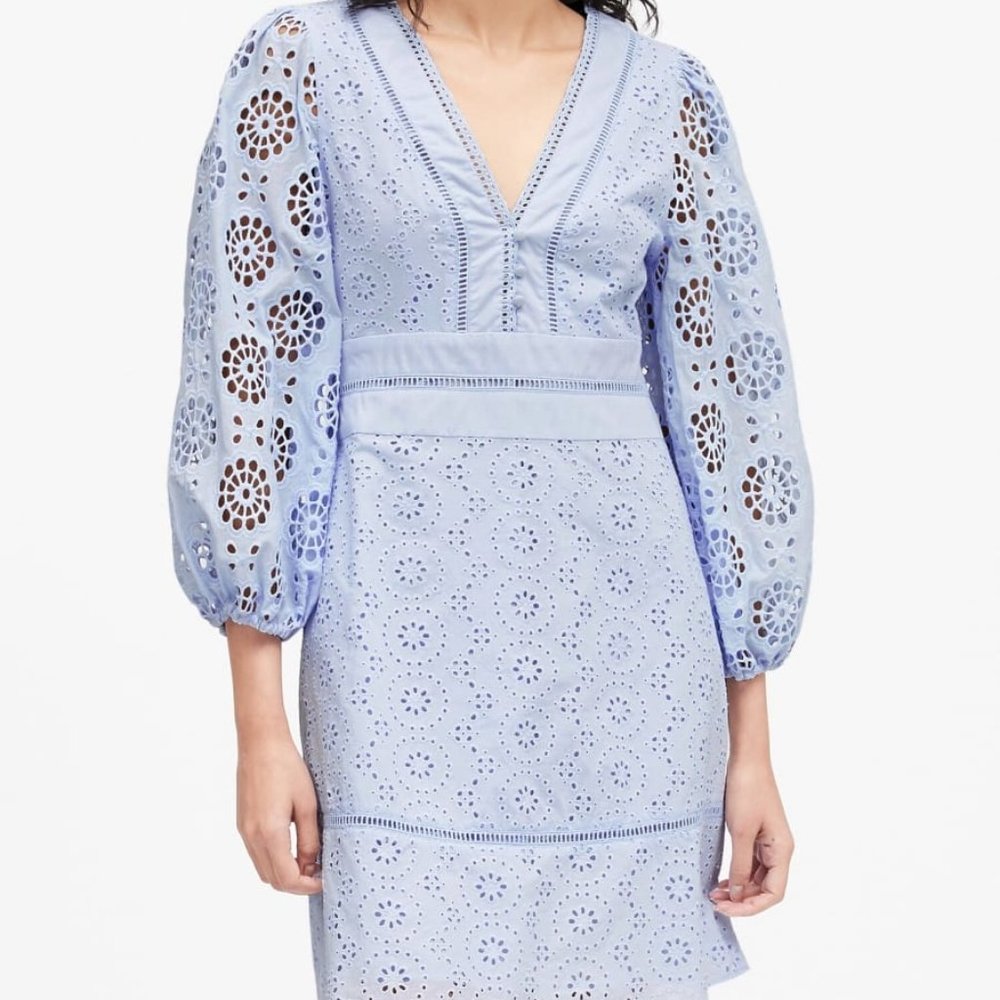 Banana Republic Light Blue Eyelet Mini Dress